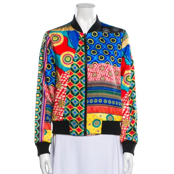 Alice + Olivia Printed Bomber Zip-Up Jacket - Multicolor - Size XS - Picture 1 of 3
